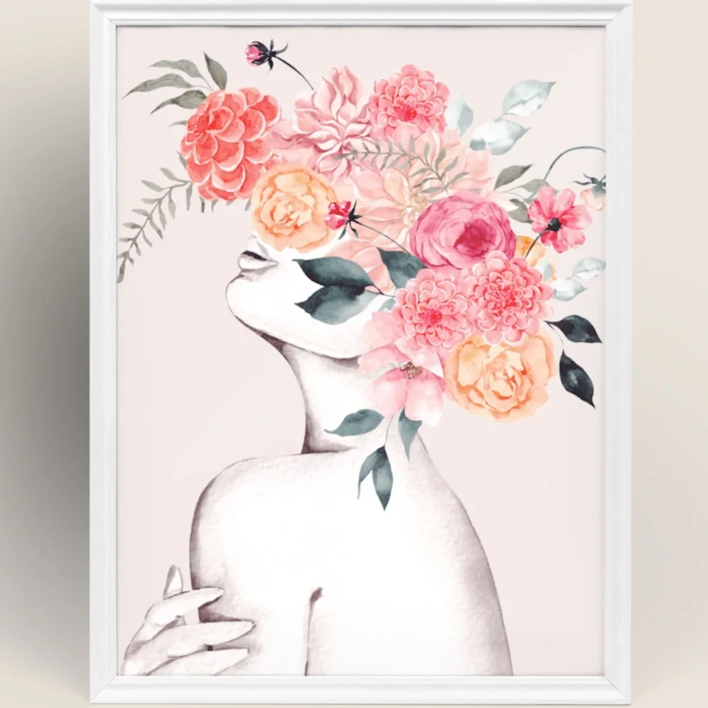 Watercolor Floral Woman Portrait Wall Art Illustration Print Poster Unframed - Picture 3 of 17
